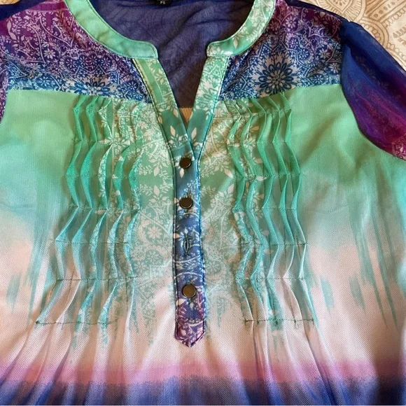 COCOMO Women’s Petite Blouse Size PS Multicolor  V-neck  3/4-length sleeves. - Picture 7 of 11